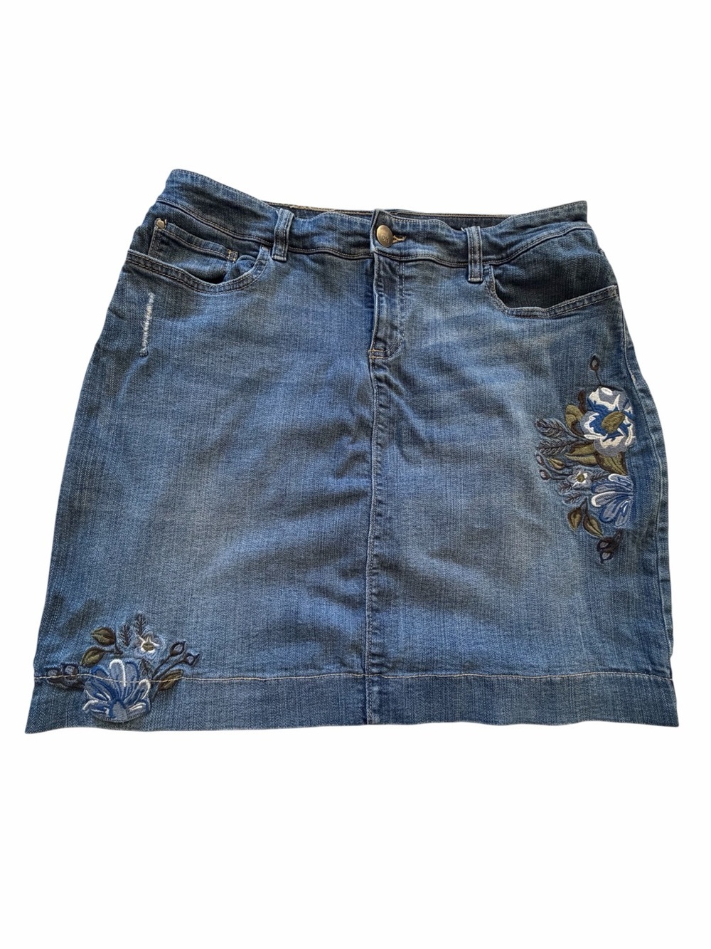 Mia Mid-Rise Denver Hayes Curve Tech embroidered denim mini skirt-Size 12